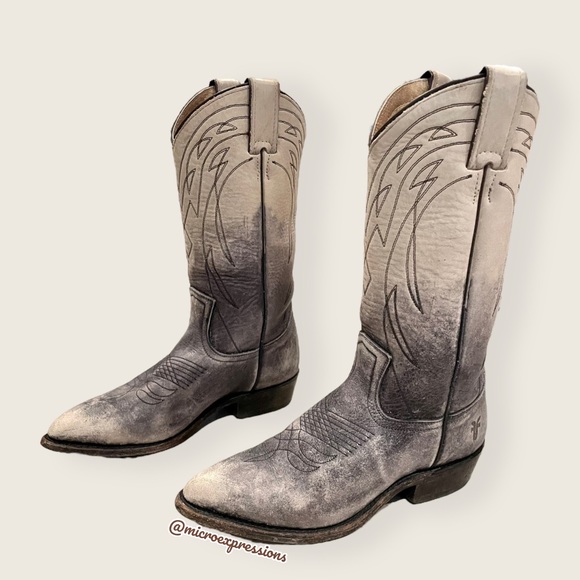 $499 Frye Billy Pull On Ombre Distressed Vintage Black White Western Cowboy Boot - Picture 7 of 13